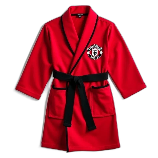 jacket, red, bathrobe, black, belt, manchester, united, logo transparent PNG cut-out