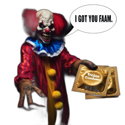 food, mask, concept art, creepy, scene, sinister-looking, clown, offers transparent PNG cut-out