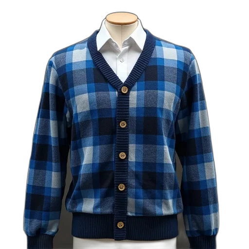 jacket, blue, black, checkered, cardigan, white, collar, buttons transparent PNG cut-out