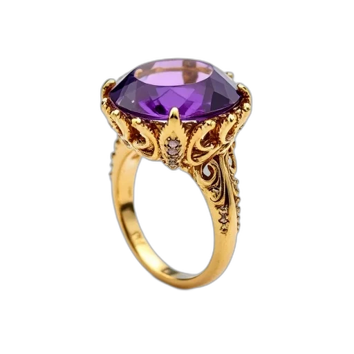 jewelry, crown, 3d render, gold, ring, large, purple, gemstone transparent PNG cut-out