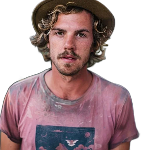 hat, face, jacket, staff, photorealistic, young, man, curly transparent PNG cut-out