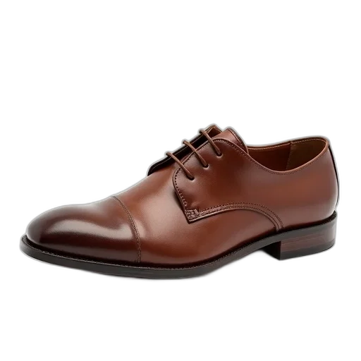 shoes, single, brown, leather, shoe, lace-up, front, curved transparent PNG cut-out