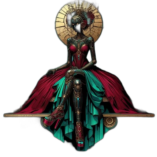 dress, jewelry, crown, concept art, fantasy art, 3d render, pixel art, dark transparent PNG cut-out