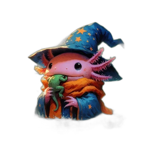 hat, creature, staff, dragon, concept art, fantasy art, 3d render, pixel art transparent PNG cut-out