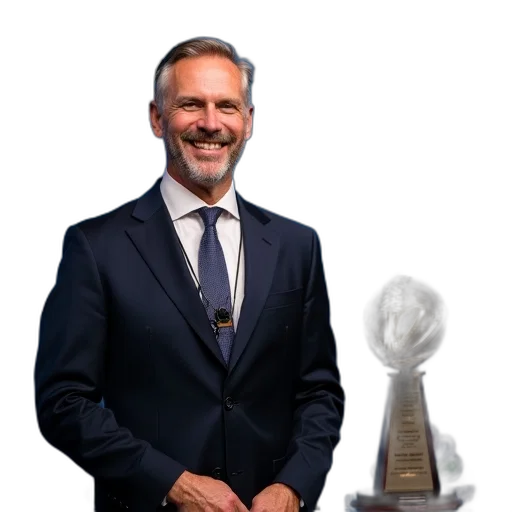 man, standing, front, blue, background, words, nbc, sports transparent PNG cut-out