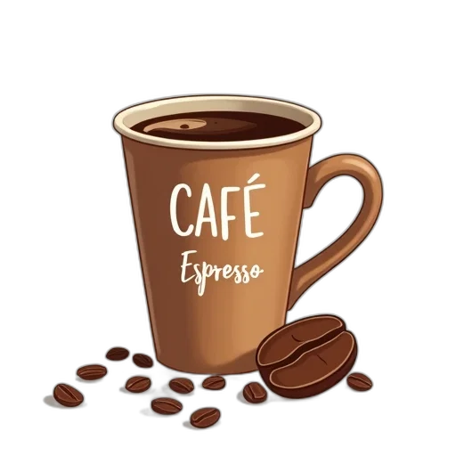 3d render, coffee, cup, cartoon, illustration, bean, side, has transparent PNG cut-out