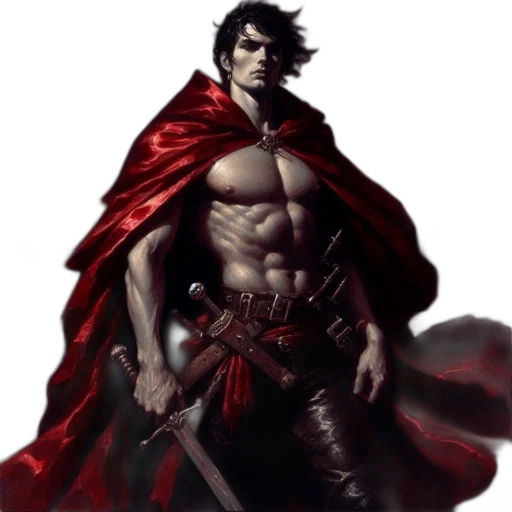 sword, comic book art, concept art, fantasy art, pixel art, red, muscular, man transparent PNG cut-out