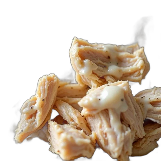 food, close-up, view, pile, shredded, chicken, creamy, sauce transparent PNG cut-out