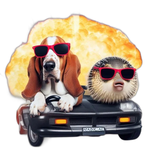 car, jacket, fire, two, animal, companions, travel, together transparent PNG cut-out