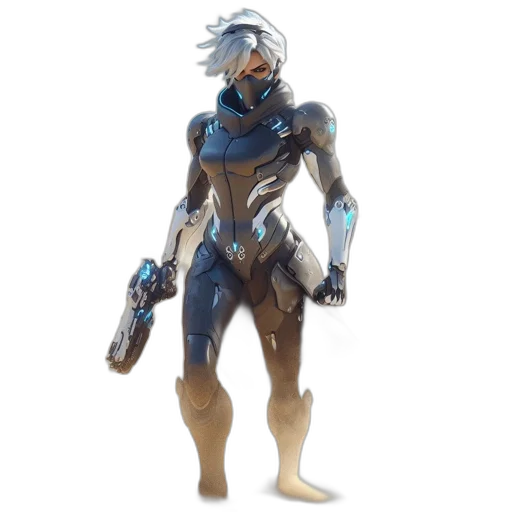 robot, concept art, 3d render, blue, barren, desert, futuristic, female transparent PNG cut-out