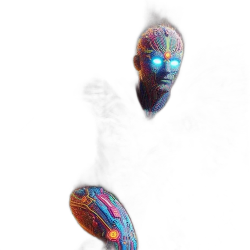 robot, mask, face, creature, 3d render, concept art, vaporwave, photorealistic transparent PNG cut-out