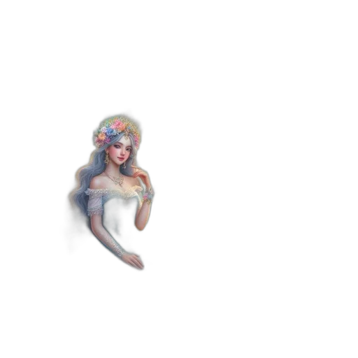 flower, hair, crown, creature, pixel art, 3d render, concept art, fantasy art transparent PNG cut-out