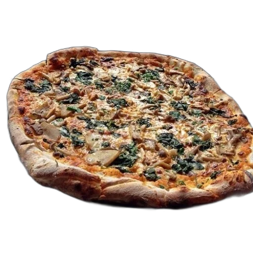 food, crown, 3d render, photorealistic, large, pizza, spinach, mushrooms transparent PNG cut-out
