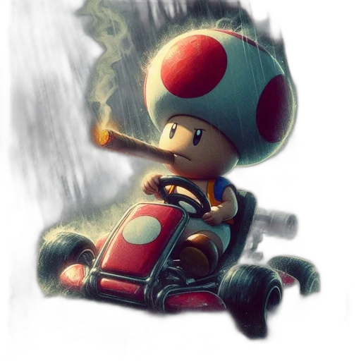 car, hat, concept art, pixel art, fantasy art, 3d render, fog, toad transparent PNG cut-out