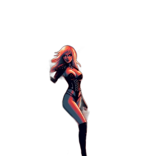 dress, robot, staff, hair, concept art, comic book art, 3d render, pixel art transparent PNG cut-out