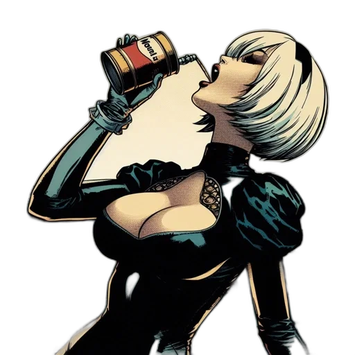 bottle, comic book art, cyberpunk, concept art, cartoon, animated, female, character transparent PNG cut-out