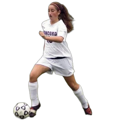female, soccer, player, white, concord, uniform, running, ball transparent PNG cut-out