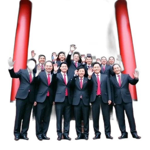 staff, umbrella, group, men, suits, ties, standing, staircase transparent PNG cut-out