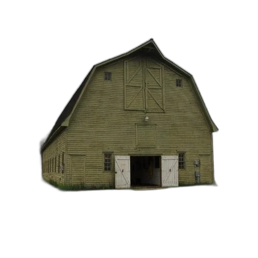 building, furniture, 3d render, concept art, photorealistic, weathered, green, barn transparent PNG cut-out