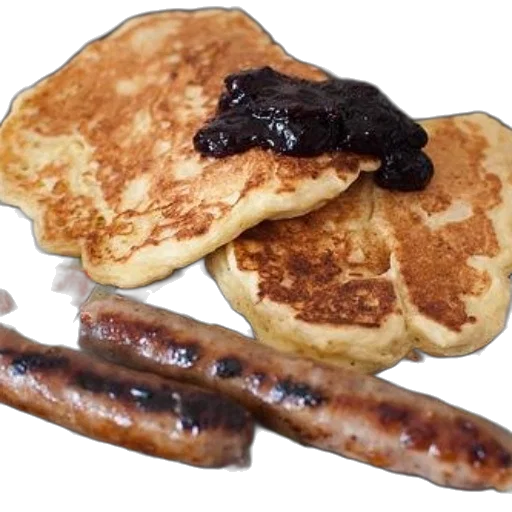 food, photorealistic, plate, two, pancakes, topped, jam, grilled transparent PNG cut-out