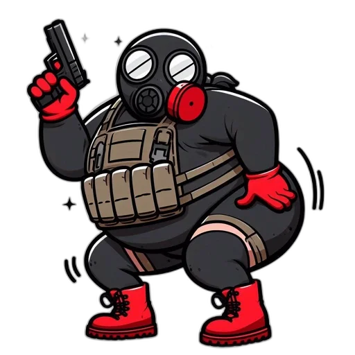 weapon, mask, jacket, creature, concept art, comic book art, cartoon, pixel art transparent PNG cut-out