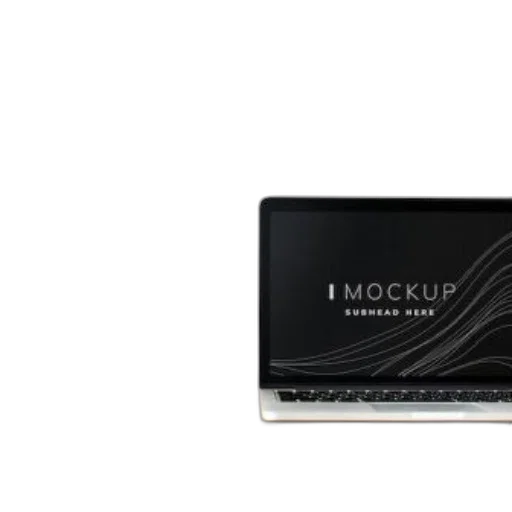 monochrome, modern, laptop, mockup, wooden, desk, against, white transparent PNG cut-out