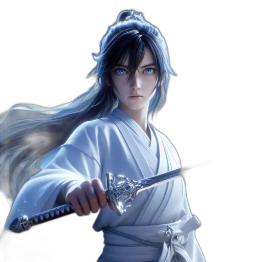 sword, staff, weapon, concept art, fantasy art, photorealistic, anime, blue transparent PNG cut-out