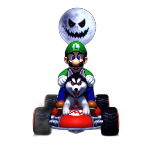 car, robot, mask, weapon, concept art, 3d render, pixel art, luigi transparent PNG cut-out