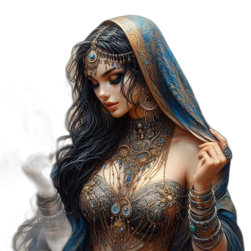 jewelry, dress, crown, mask, fantasy art, concept art, photorealistic, comic book art transparent PNG cut-out