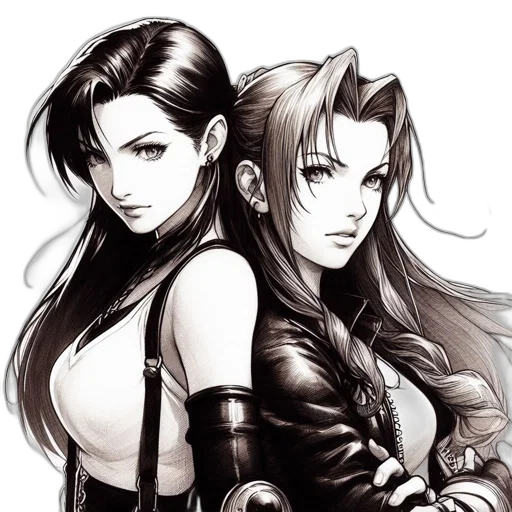 fantasy art, concept art, comic book art, anime, monochrome, two, female, cartoon transparent PNG cut-out
