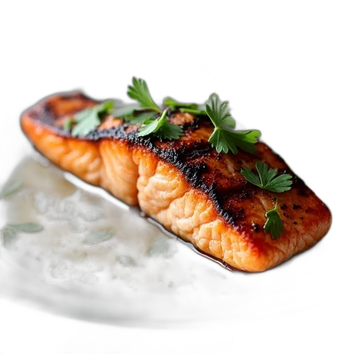 food, photorealistic, 3d render, close-up, image, grilled, salmon, fillet transparent PNG cut-out