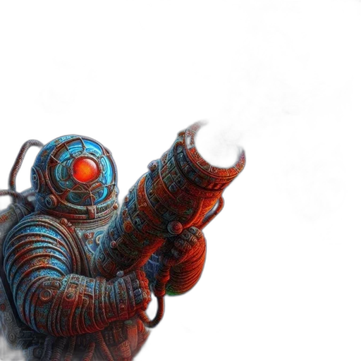 robot, weapon, staff, creature, concept art, fantasy art, comic book art, 3d render transparent PNG cut-out