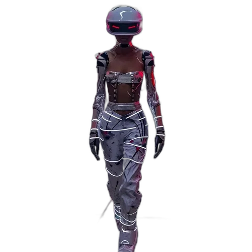 robot, jacket, cyberpunk, concept art, 3d render, vaporwave, dark, red transparent PNG cut-out