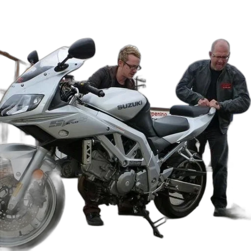 weapon, two, men, working, white, suzuki, motorcycle transparent PNG cut-out