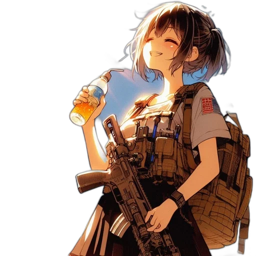 weapon, bottle, dress, jacket, concept art, anime, pixel art, cyberpunk transparent PNG cut-out