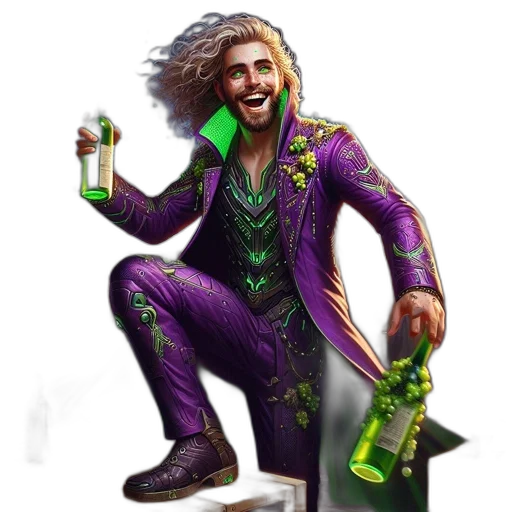 bottle, jacket, creature, hair, concept art, fantasy art, comic book art, pixel art transparent PNG cut-out