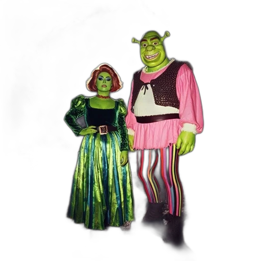 dress, staff, 3d render, concept art, outer space, two, green-skinned, animated transparent PNG cut-out