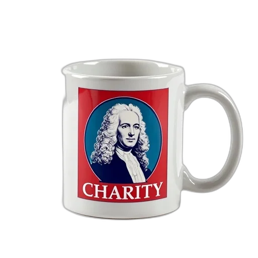 white, coffee, mug, red, blue, design, featuring, portrait transparent PNG cut-out