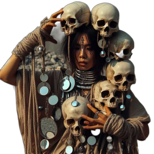 jewelry, mask, face, dress, concept art, fantasy art, cyberpunk, photorealistic transparent PNG cut-out