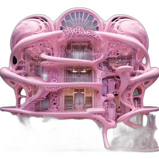 furniture, building, 3d render, concept art, elaborate, multilevel, featuring, flowing transparent PNG cut-out