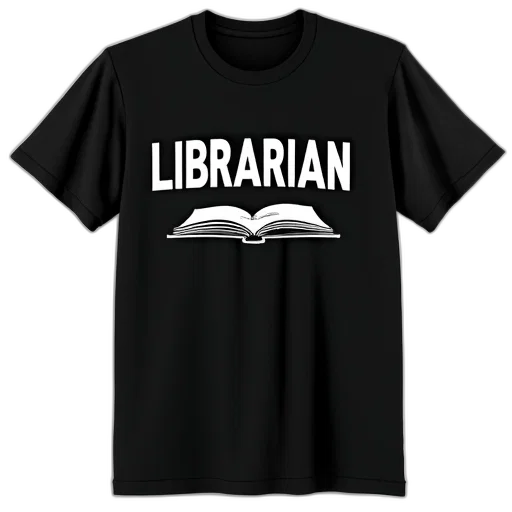 black, t-shirt, word, librarian, white, cursive, font, accompanied transparent PNG cut-out