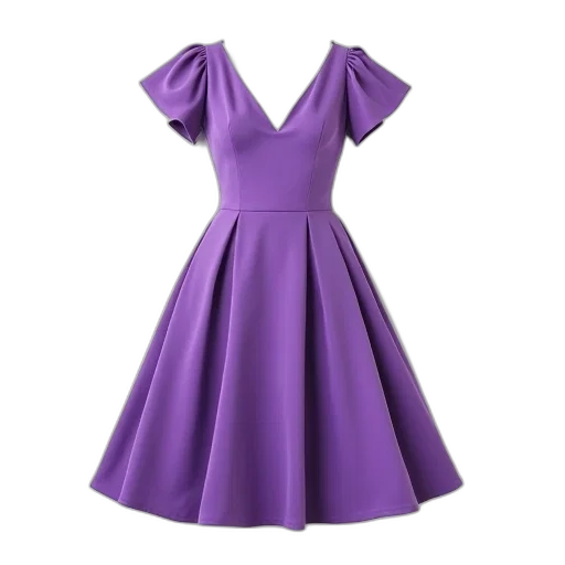 dress, pastel, purple, v-neckline, flared, skirt, displayed, against transparent PNG cut-out