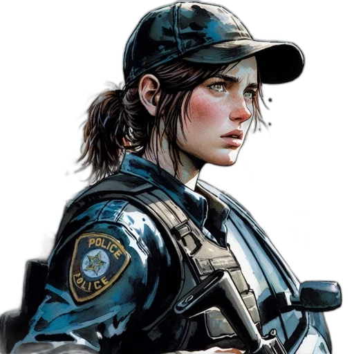 face, jacket, concept art, comic book art, photorealistic, pixel art, police, officer transparent PNG cut-out