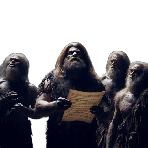 concept art, group, primitively-clad, men, gather, around, another, who transparent PNG cut-out