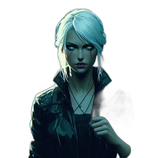 jacket, face, concept art, cyberpunk, comic book art, fantasy art, dark, blue transparent PNG cut-out