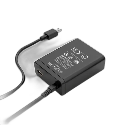 black, rechargeable, battery, pack, charging, cable, attached, has transparent PNG cut-out