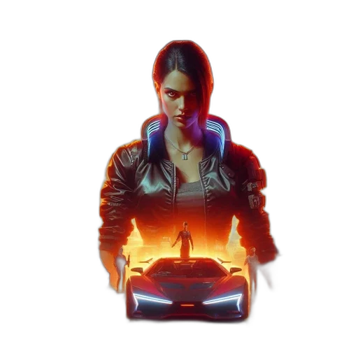 jacket, car, weapon, robot, concept art, cyberpunk, pixel art, fantasy art transparent PNG cut-out