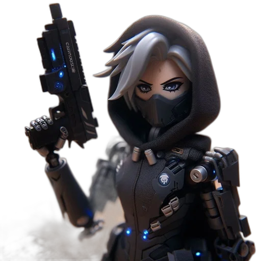 weapon, robot, concept art, 3d render, cyberpunk, comic book art, armored, woman transparent PNG cut-out