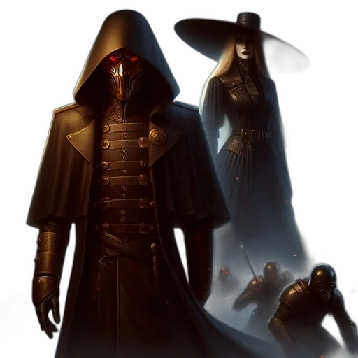 mask, staff, concept art, fantasy art, comic book art, pixel art, fog, dark transparent PNG cut-out