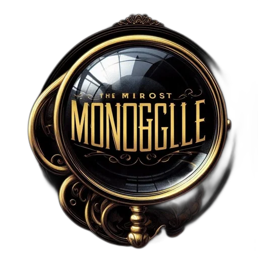 concept art, gold-framed, monocle, displays, name, monogle, set, upon transparent PNG cut-out